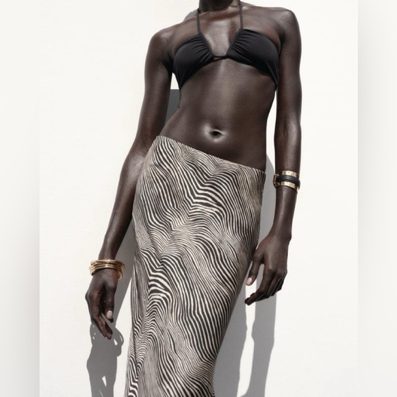 ZARA ANIMAL PRINT MAXI SKIRT - TAN SIZE SMALL (PREOWNED) - Picture 6 of 14